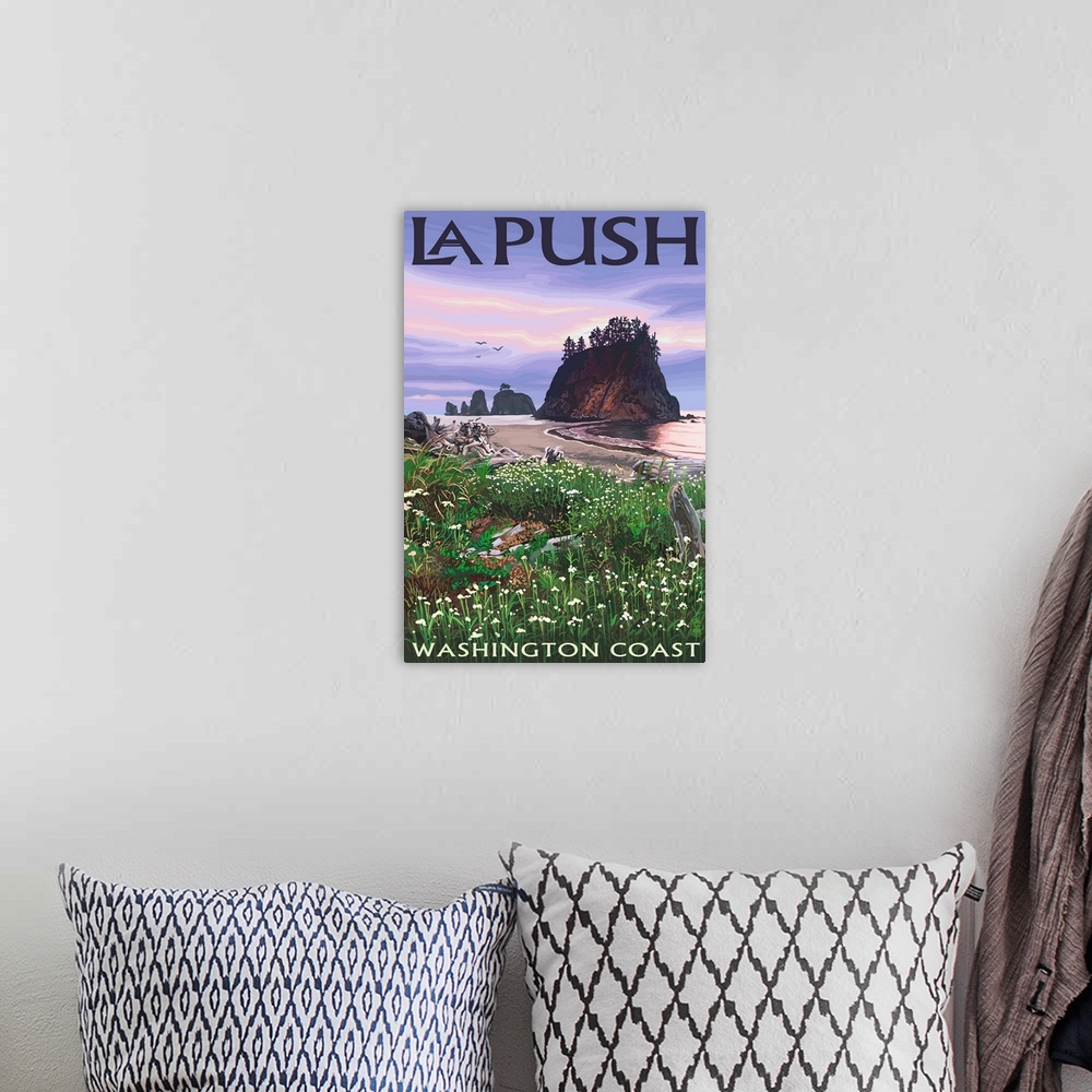 A bohemian room featuring La Push, Washington Coast: Retro Travel Poster