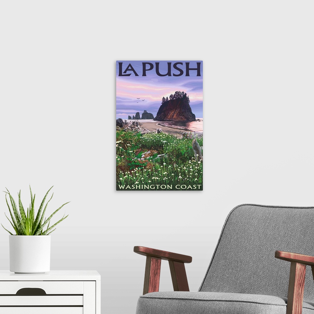 A modern room featuring La Push, Washington Coast: Retro Travel Poster