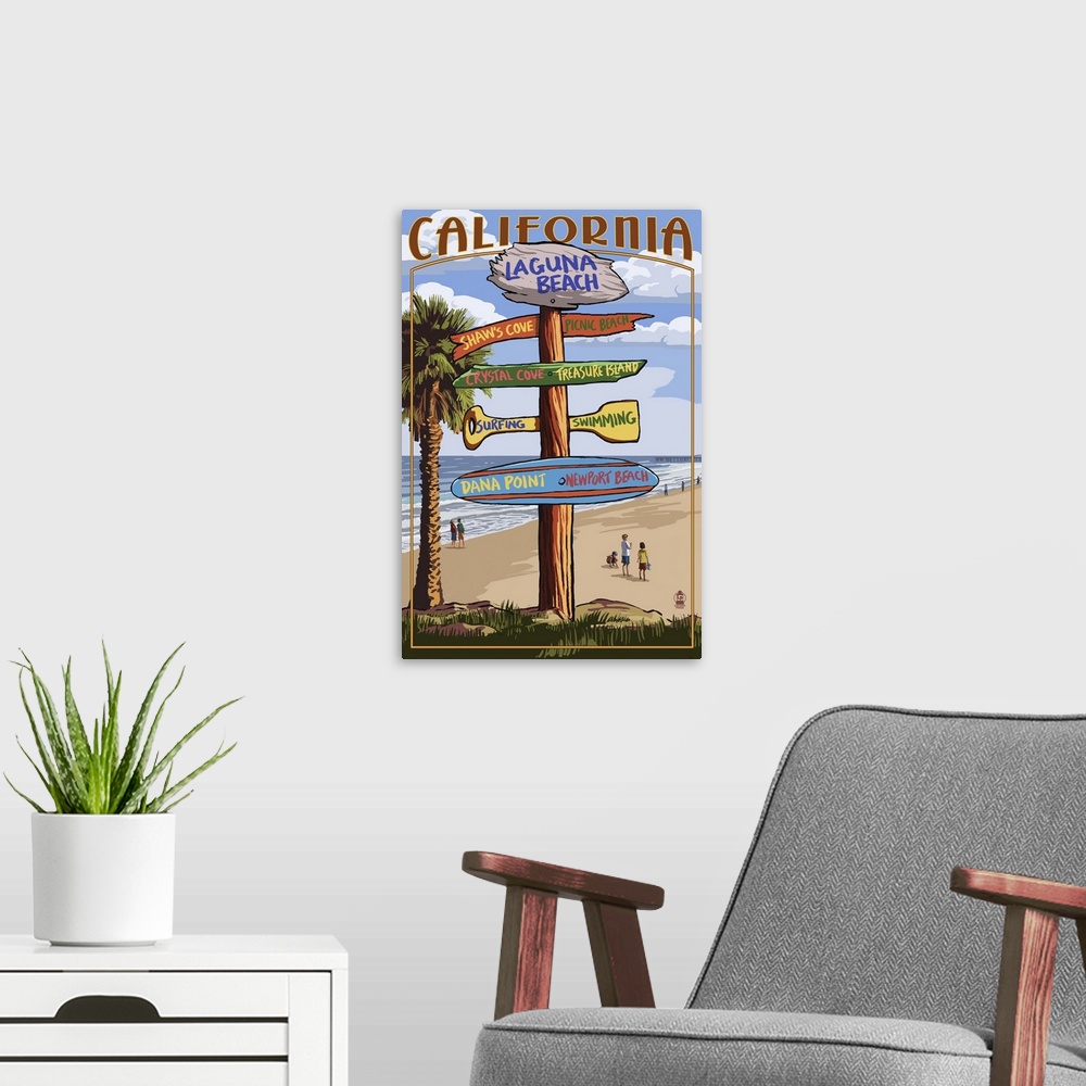 A modern room featuring Laguna Beach, California - Destination Sign: Retro Travel Poster