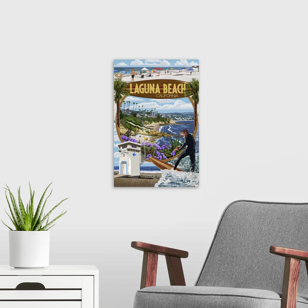 A modern room featuring Laguna Beach, California - Montage Scenes: Retro Travel Poster