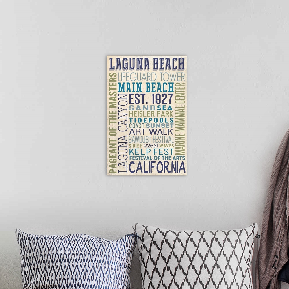 A bohemian room featuring Laguna Beach, California, Typography