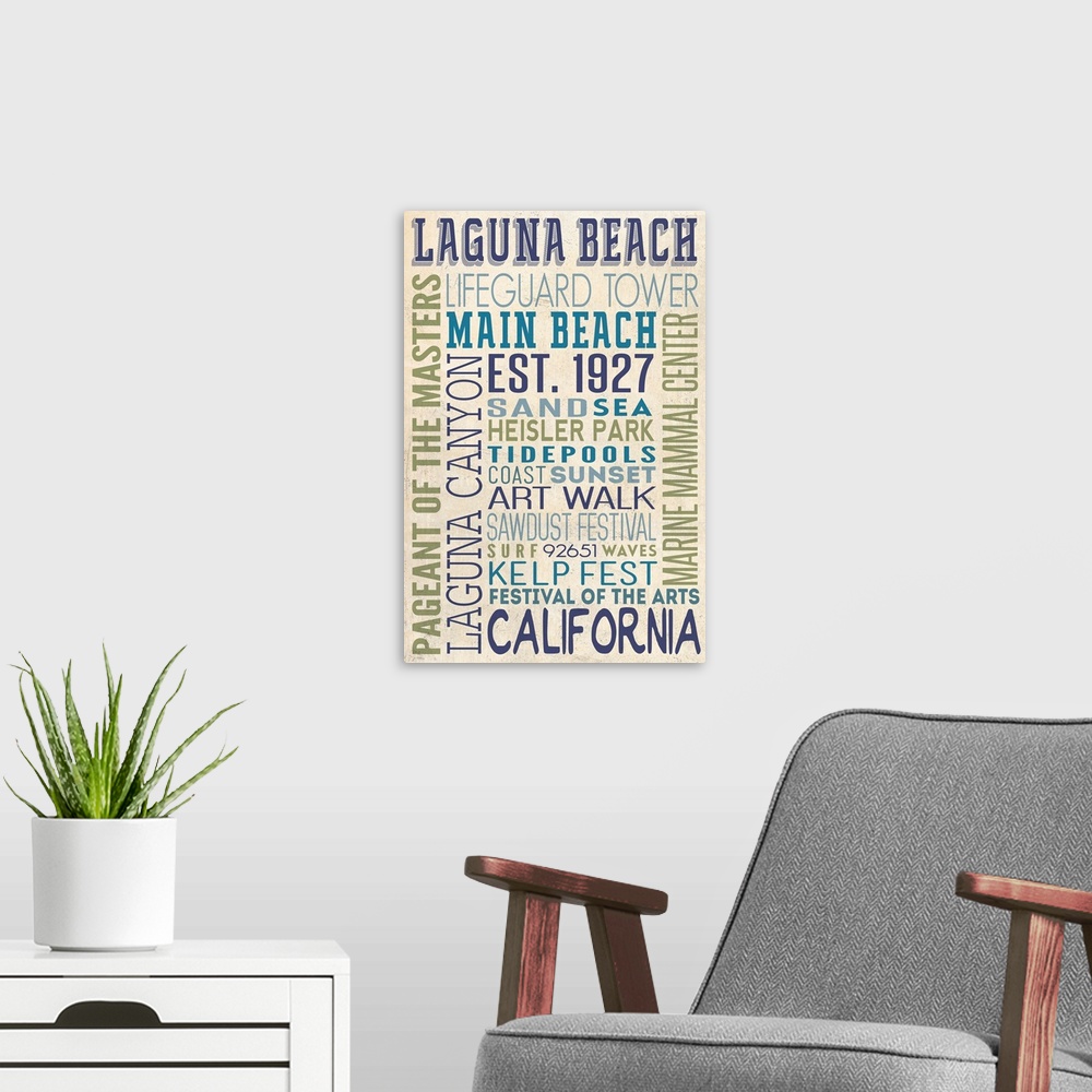 A modern room featuring Laguna Beach, California, Typography