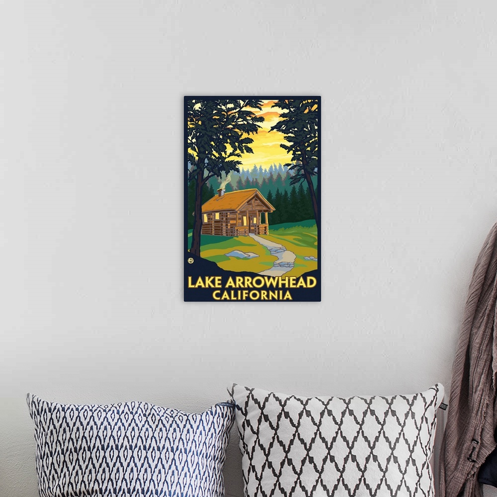 A bohemian room featuring Lake Arrowhead, California -Cabin in the Woods: Retro Travel Poster