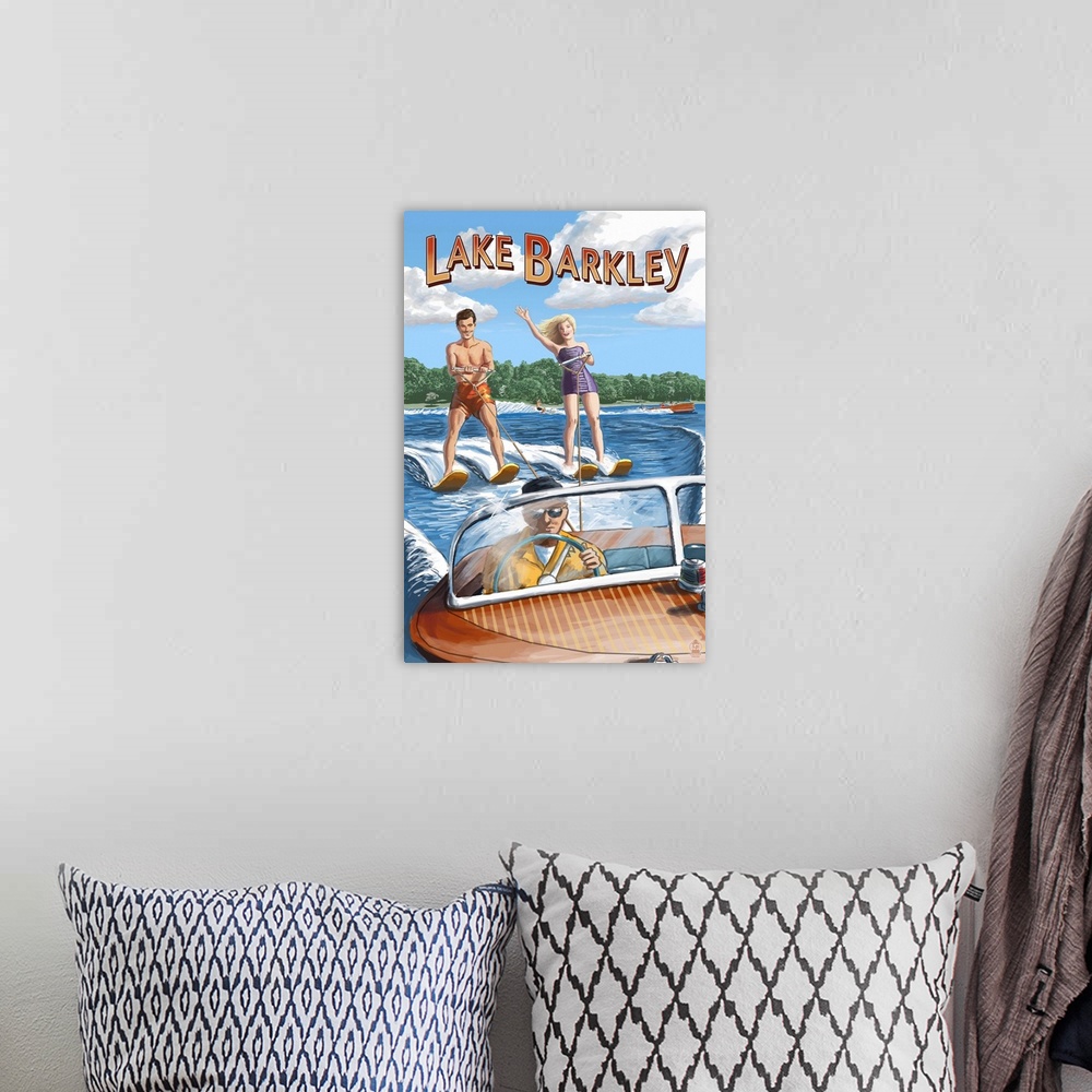 A bohemian room featuring Lake Barkley, Kentucky - Water Skiing: Retro Travel Poster