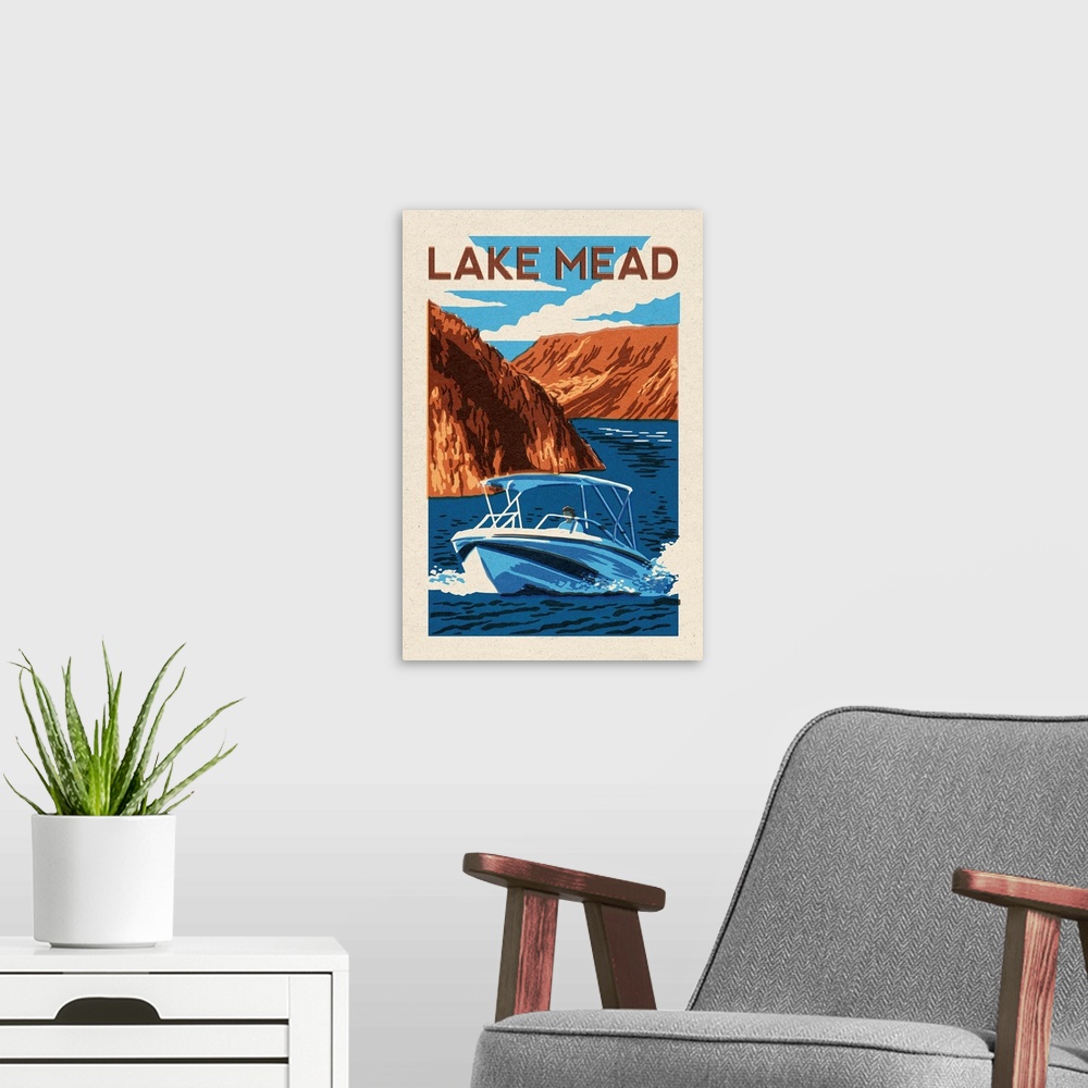 A modern room featuring Lake Mead - Boat