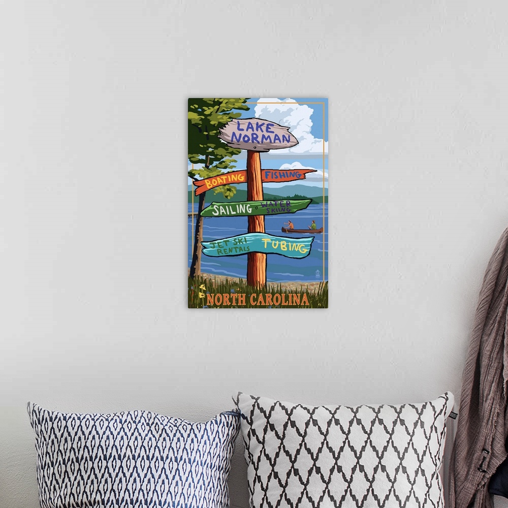 A bohemian room featuring Lake Norman, North Carolina -  Destination Sign: Retro Travel Poster