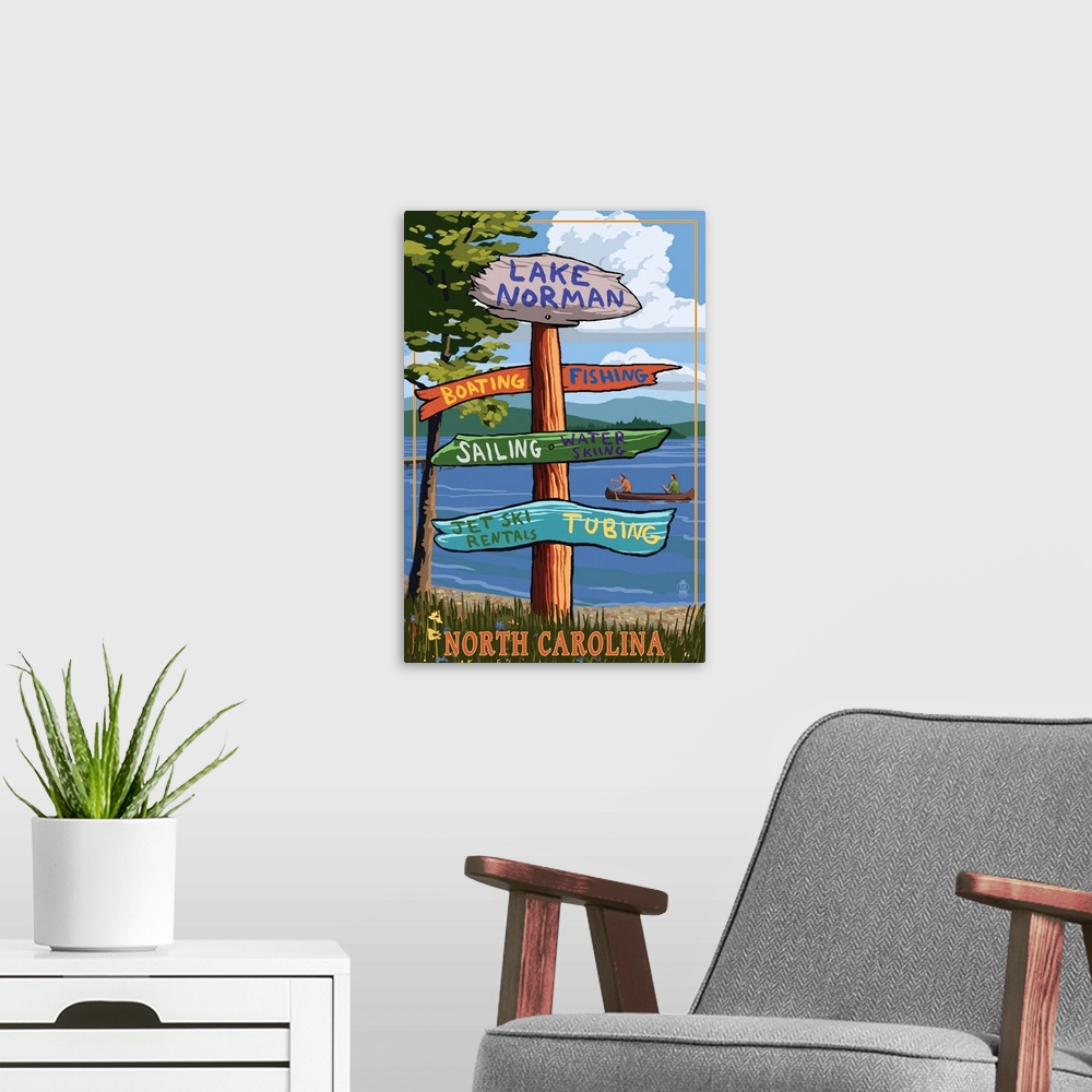 A modern room featuring Lake Norman, North Carolina -  Destination Sign: Retro Travel Poster