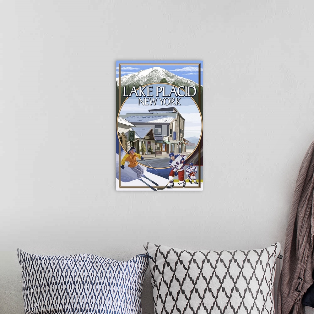 A bohemian room featuring Lake Placid, New York - Montage Scenes: Retro Travel Poster