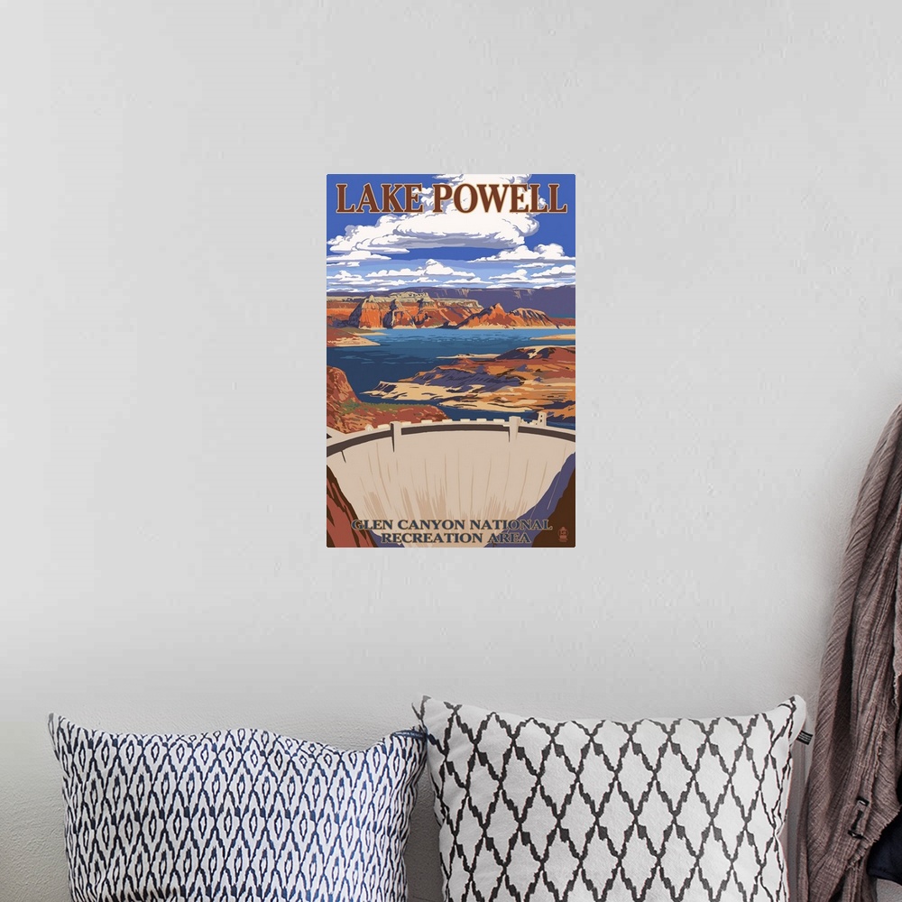 A bohemian room featuring Lake Powell Dam View: Retro Travel Poster