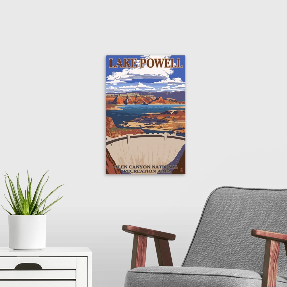 A modern room featuring Lake Powell Dam View: Retro Travel Poster