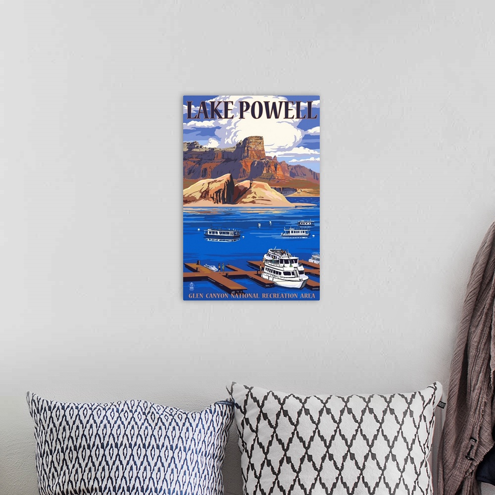 A bohemian room featuring Lake Powell Marina View: Retro Travel Poster