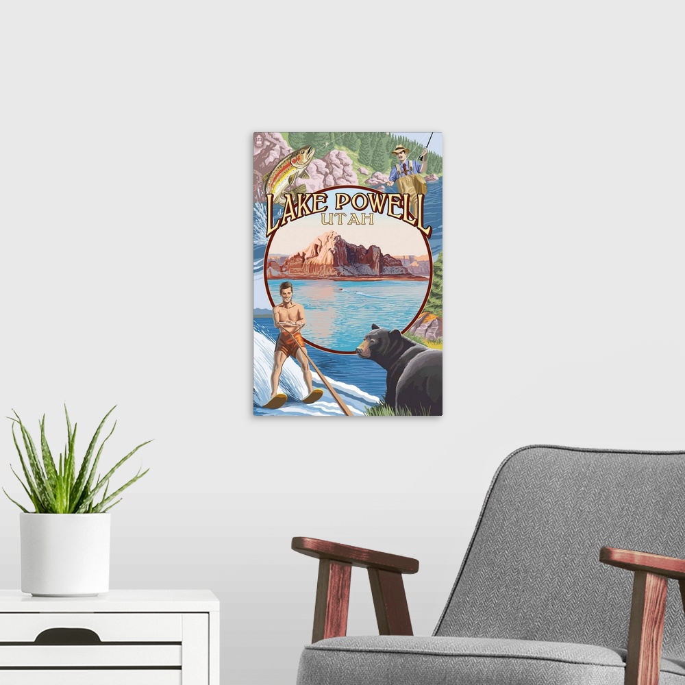 A modern room featuring Lake Powell, Utah Views: Retro Travel Poster