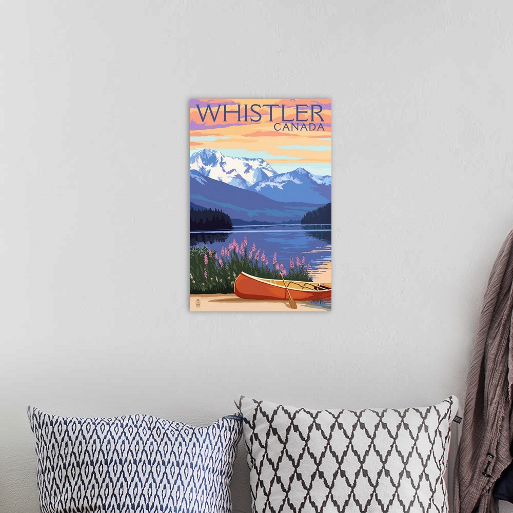 A bohemian room featuring Lake Scene and Canoe - Whistler, Canada: Retro Travel Poster