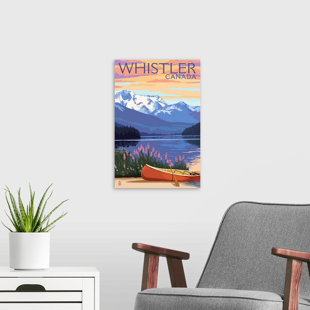 A modern room featuring Lake Scene and Canoe - Whistler, Canada: Retro Travel Poster