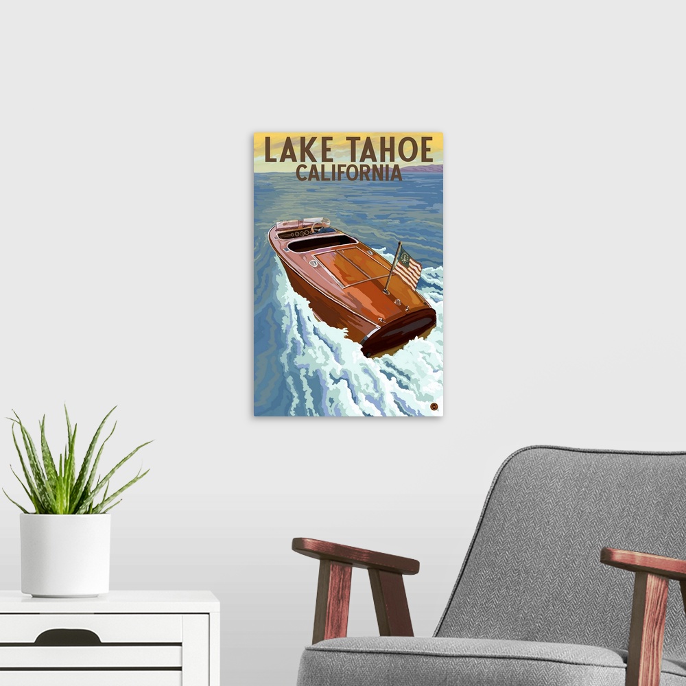 A modern room featuring Lake Tahoe, California, Wooden Boat