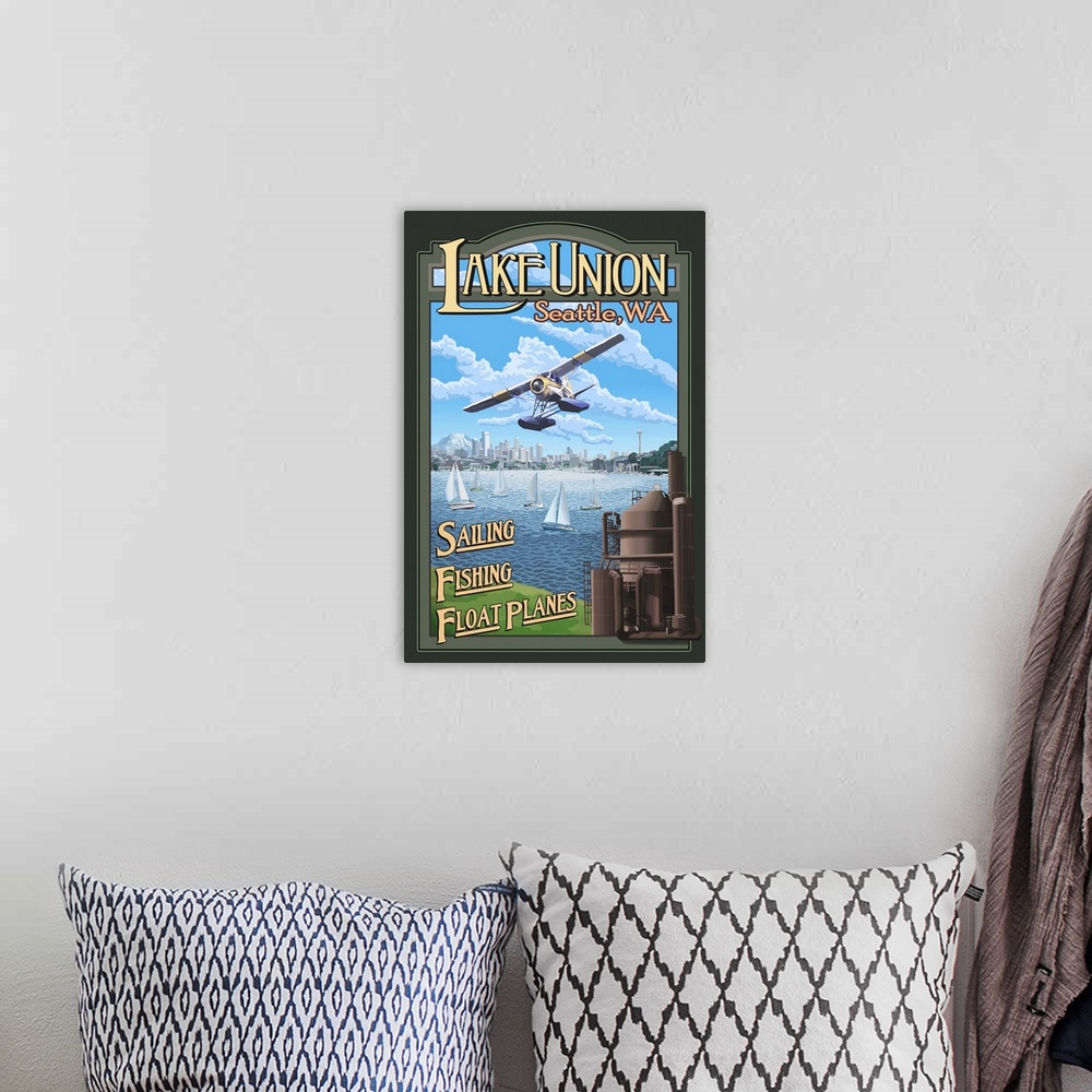 A bohemian room featuring Lake Union - Seattle: Retro Travel Poster