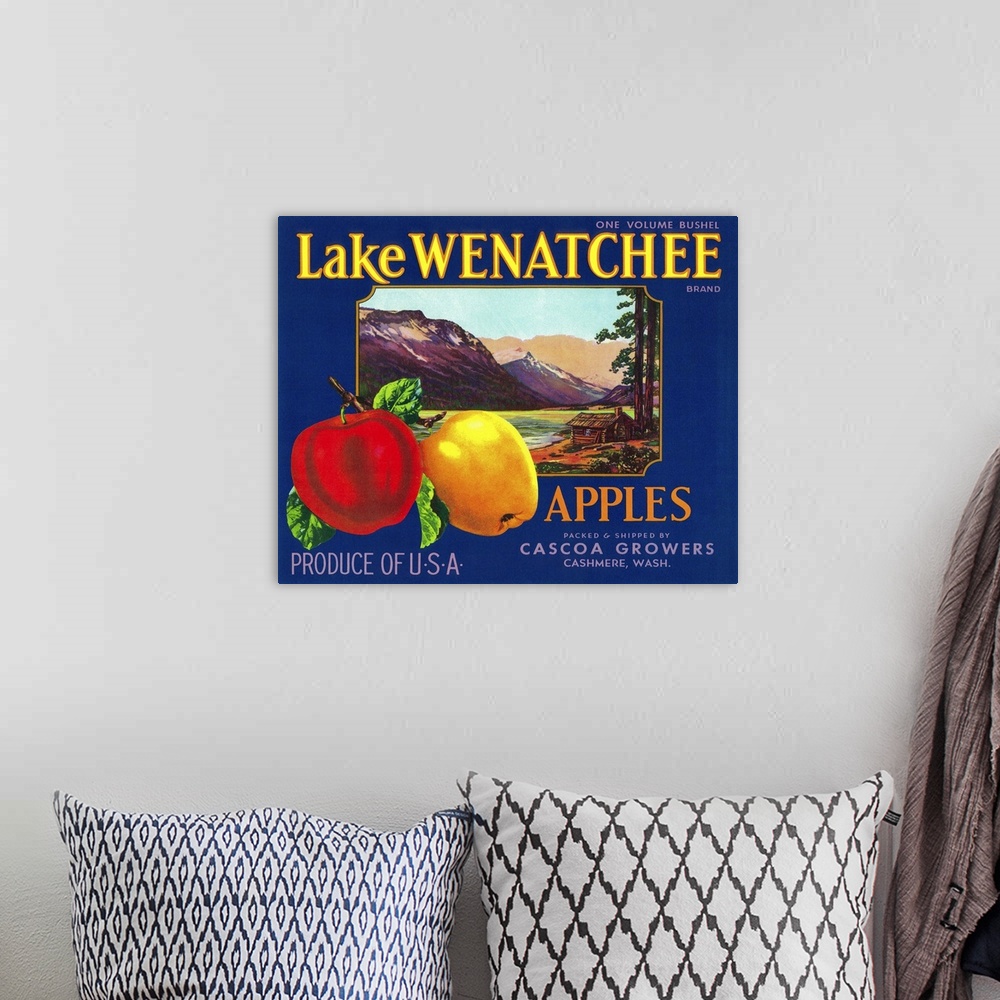 A bohemian room featuring Lake Wenatchee Apple Label, Cashmere, WA