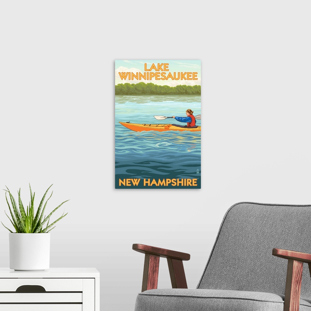 A modern room featuring Lake Winnipesaukee, New Hampshire, Kayak Scene