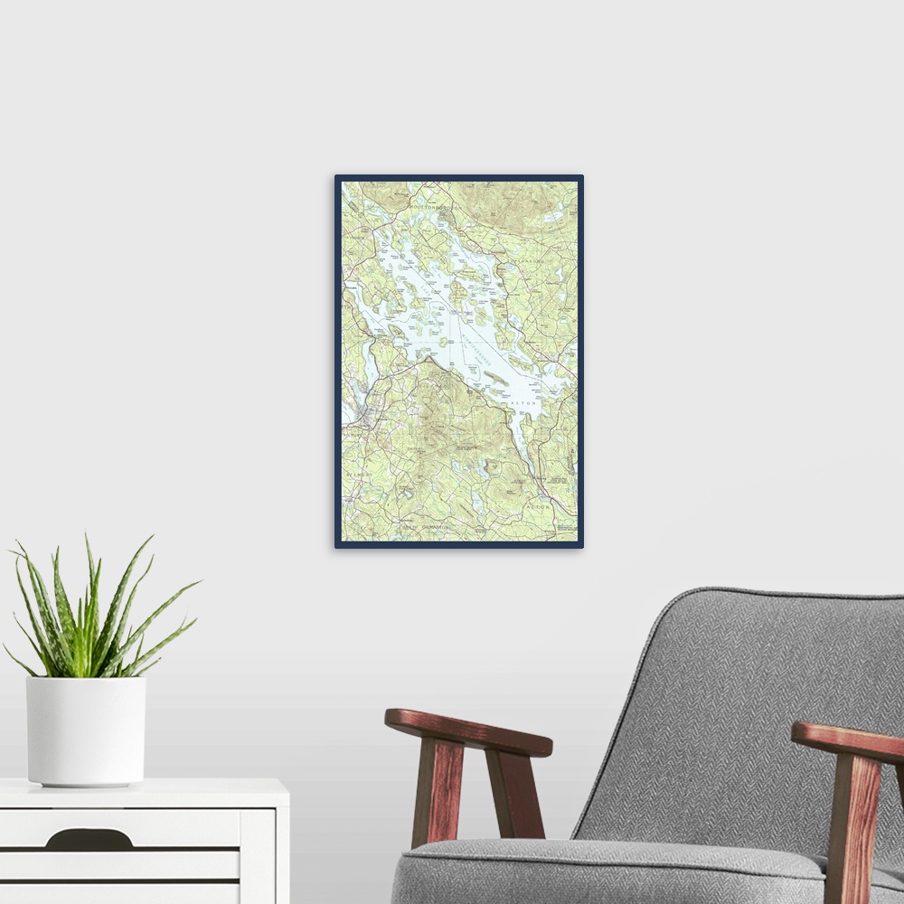 A modern room featuring Lake Winnipesaukee, New Hampshire - Map Only: Retro Travel Poster