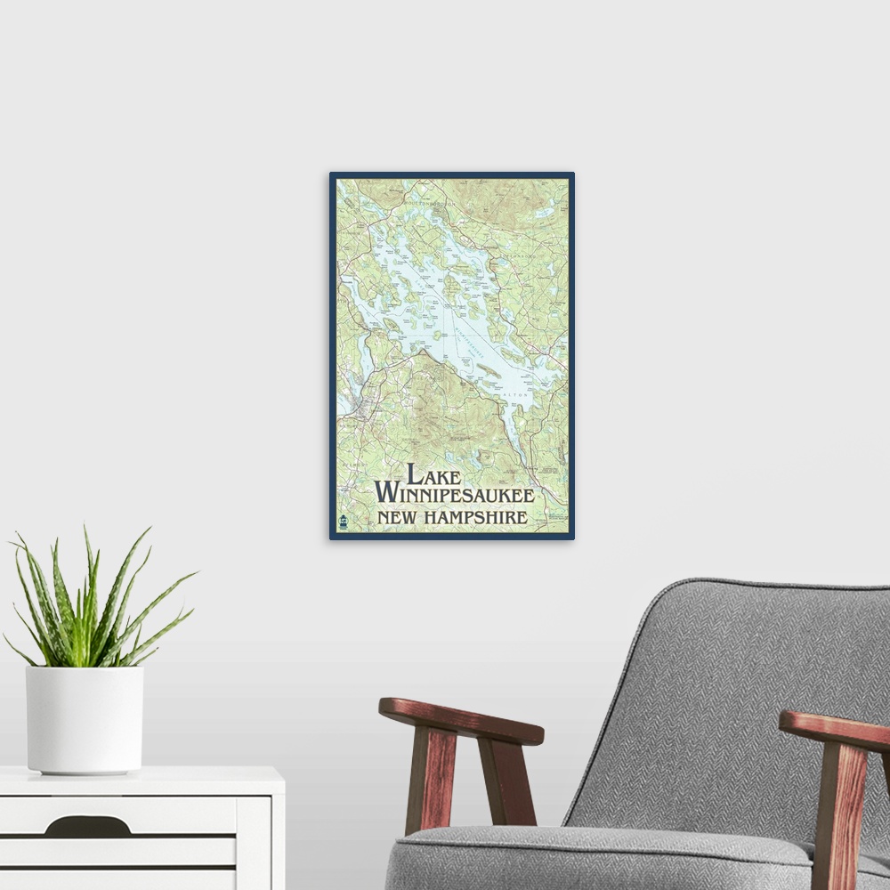 A modern room featuring Lake Winnipesaukee, New Hampshire - No Icons: Retro Travel Poster