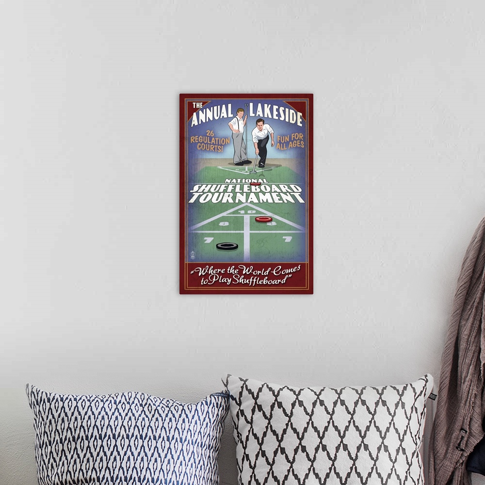 A bohemian room featuring Lakeside, Ohio - Shuffleboard Tournament Vintage Sign: Retro Travel Poster