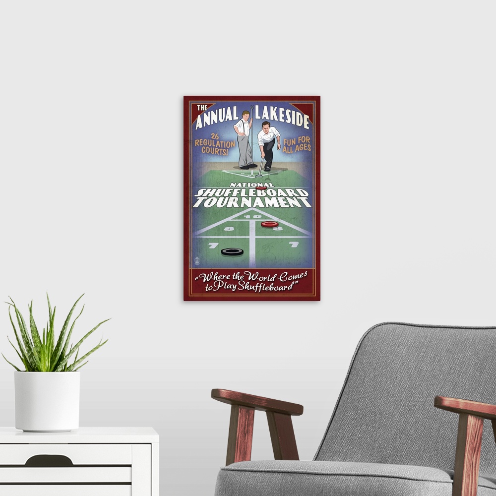 A modern room featuring Lakeside, Ohio - Shuffleboard Tournament Vintage Sign: Retro Travel Poster