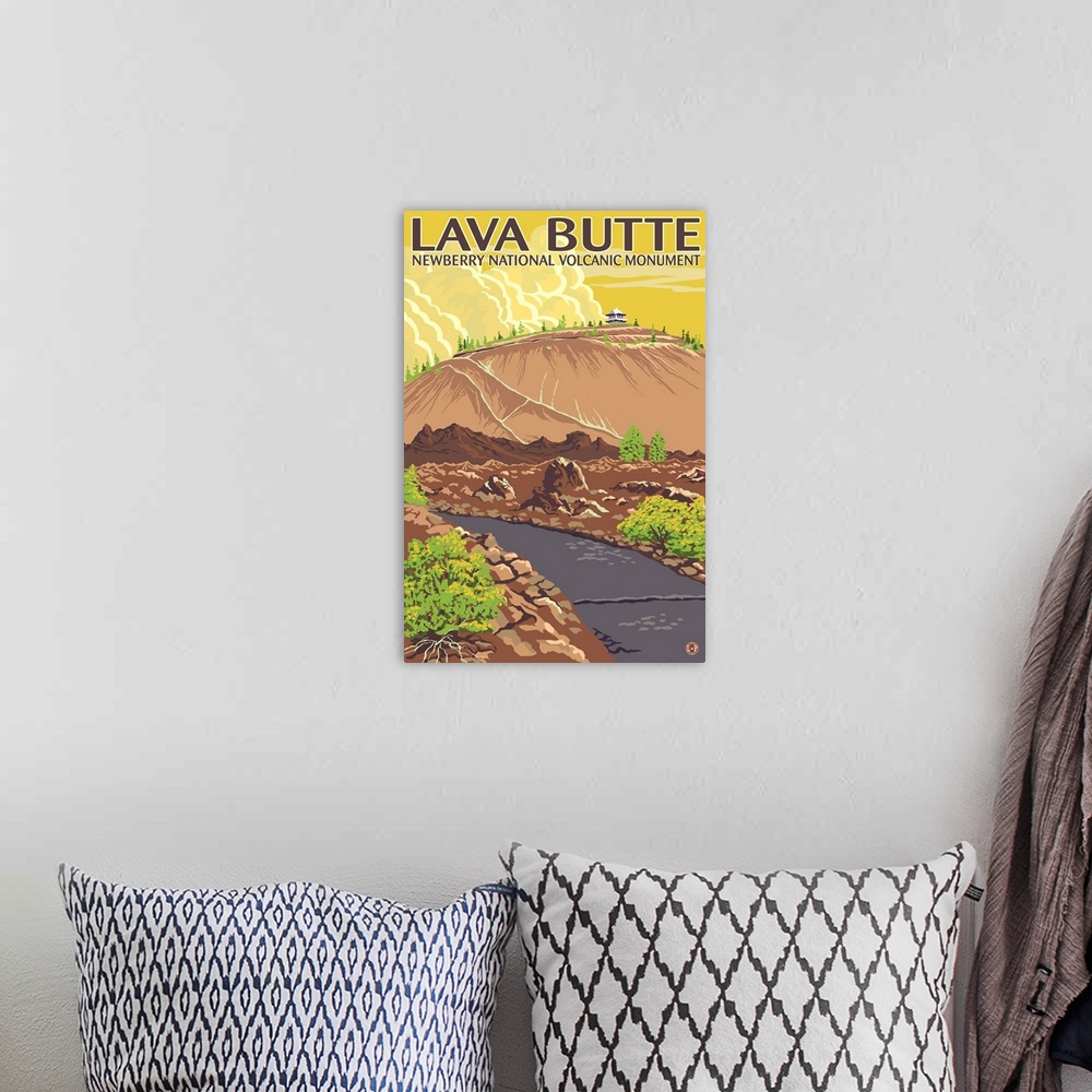 A bohemian room featuring Lava Butte - Newberry National Volcanic Monument: Retro Travel Poster