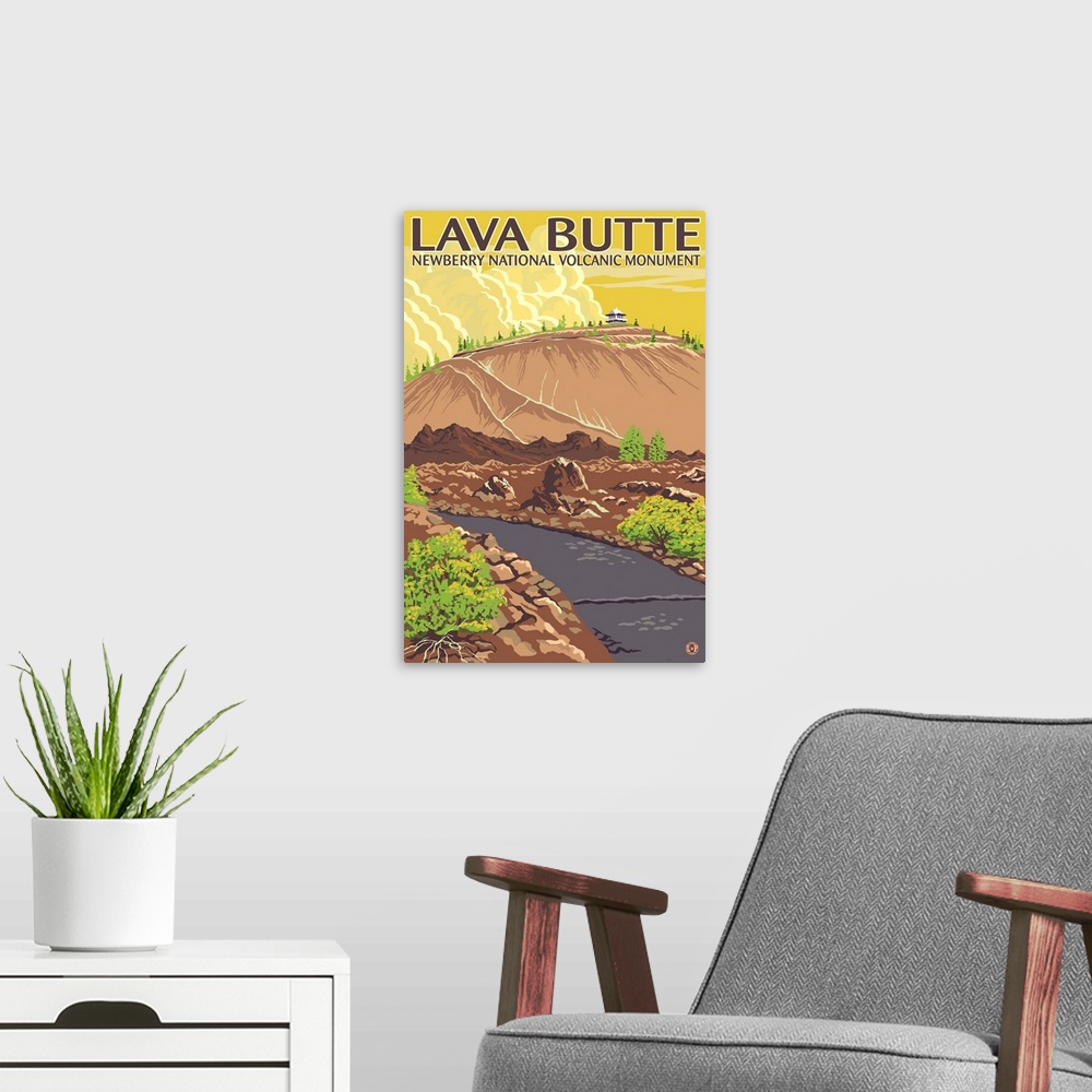 A modern room featuring Lava Butte - Newberry National Volcanic Monument: Retro Travel Poster