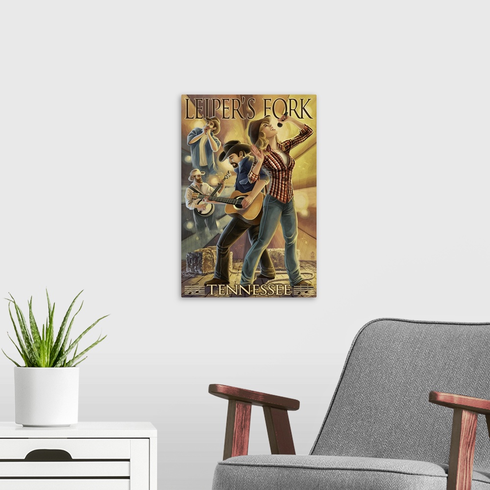 A modern room featuring Leiper's Fork, Tennessee - Country Band: Retro Travel Poster