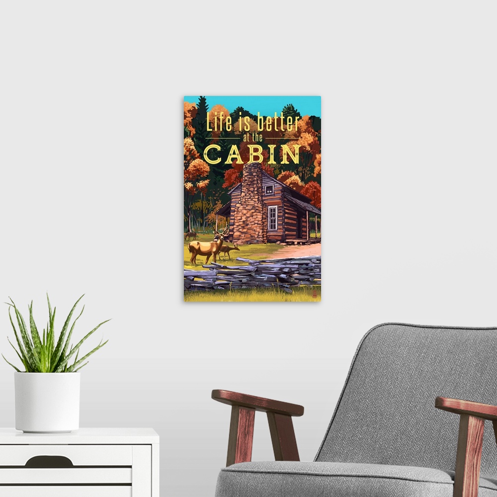 A modern room featuring Life is Better at the Cabin, National Park WPA Sentiment