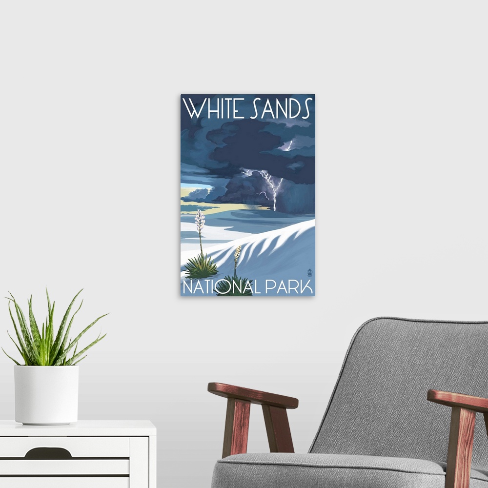 A modern room featuring Lightning At White Sands National Park: Retro Travel Poster