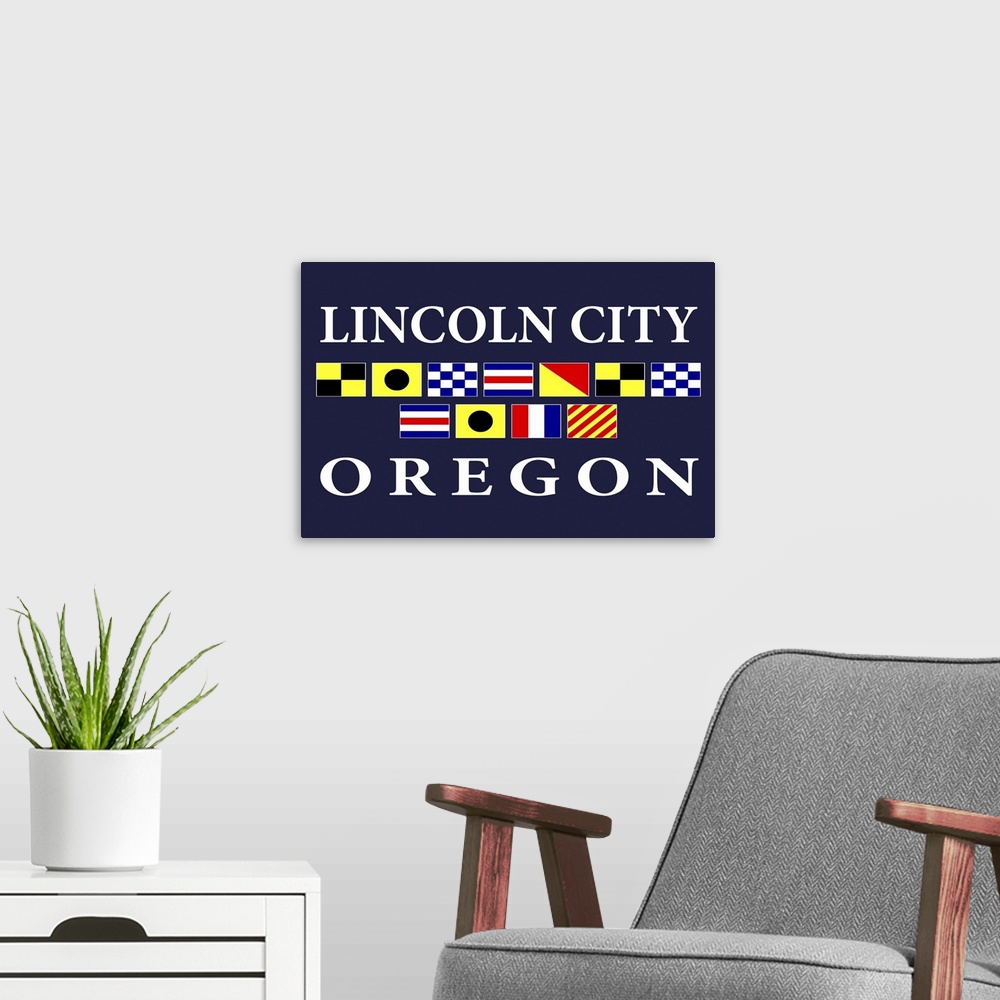 A modern room featuring Lincoln City, Oregon - Nautical Flags Poster