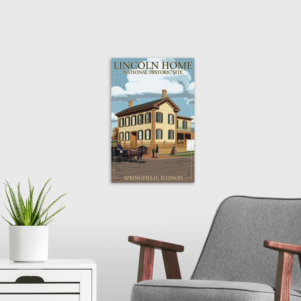 A modern room featuring Lincoln Home National Historic Site - Springfield, Illinois: Retro Travel Poster