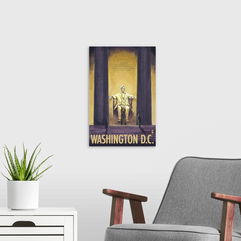 A modern room featuring Lincoln Memorial - Washington DC: Retro Travel Poster