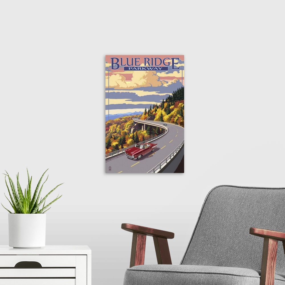 A modern room featuring Linn Cove Viaduct - Blue Ridge Parkway: Retro Travel Poster