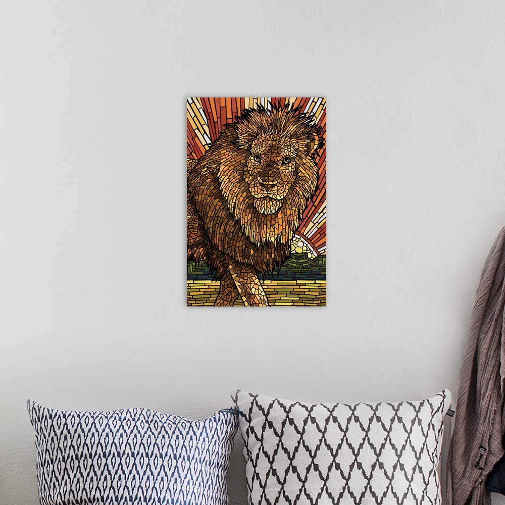 A bohemian room featuring Lion - Mosaic