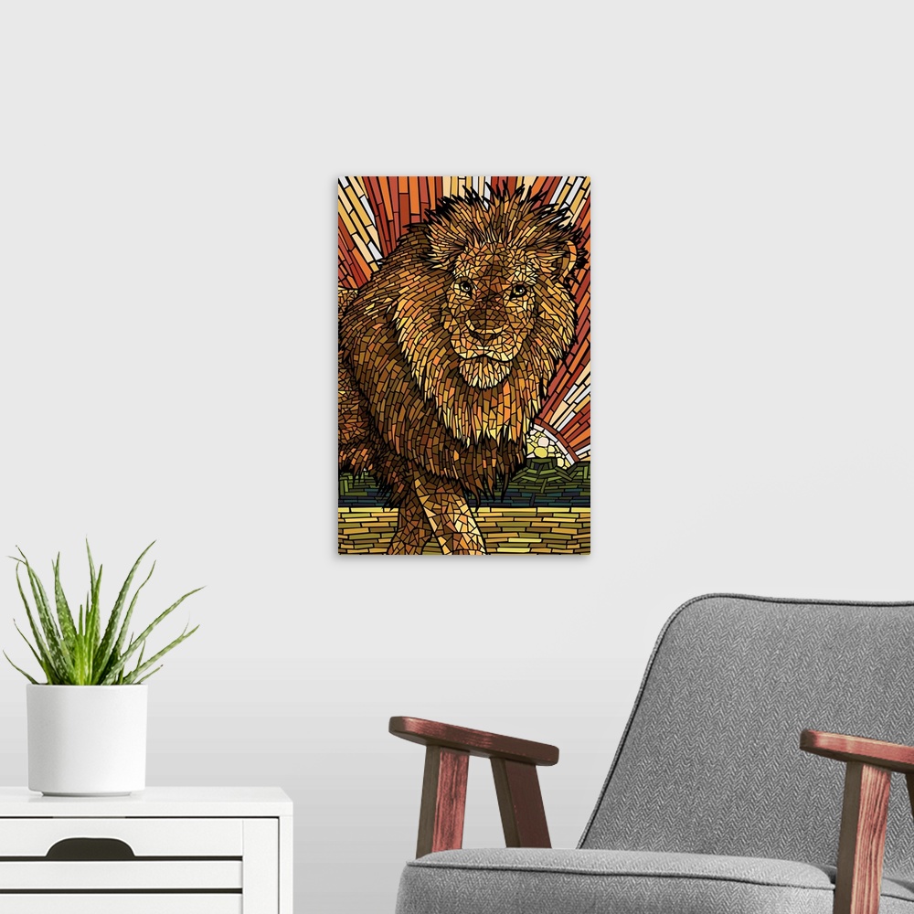 A modern room featuring Lion - Mosaic