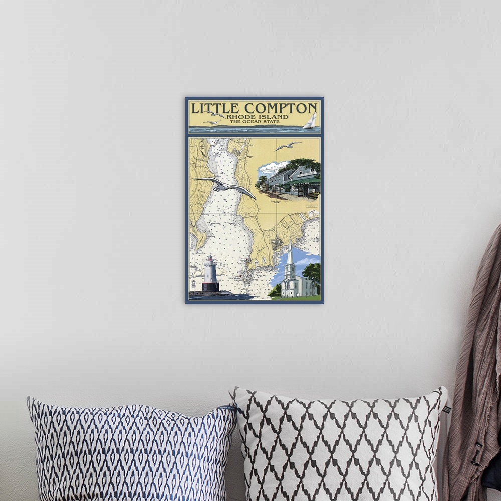 A bohemian room featuring Little Compton, Rhode Island Chart: Retro Travel Poster