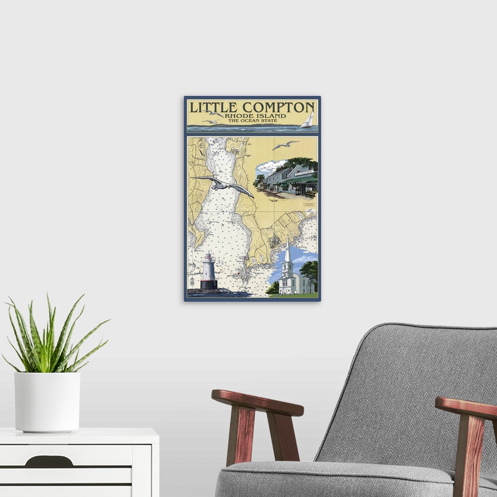A modern room featuring Little Compton, Rhode Island Chart: Retro Travel Poster