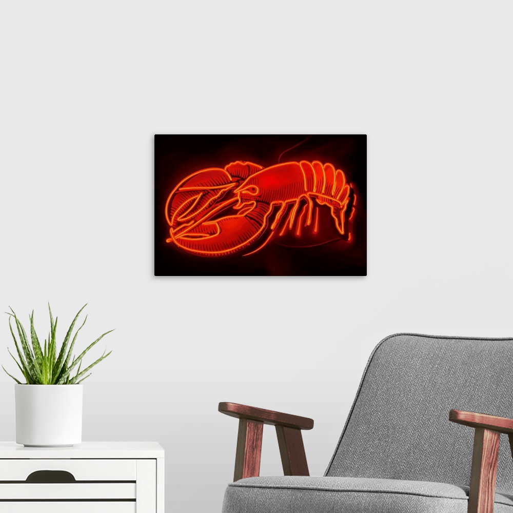 A modern room featuring Lobster Neon Sign