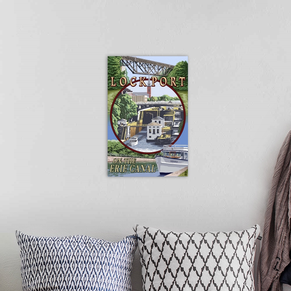 A bohemian room featuring Lockport, New York - Montage: Retro Travel Poster
