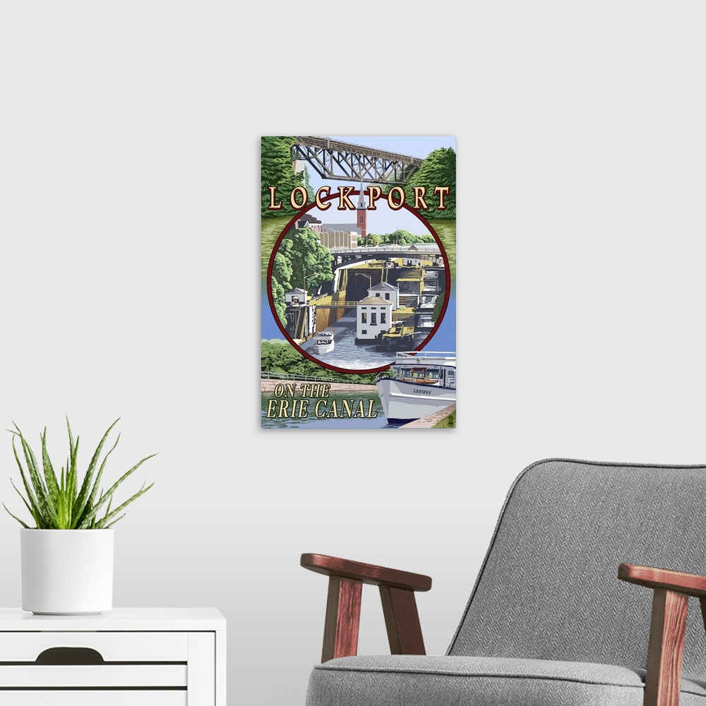 A modern room featuring Lockport, New York - Montage: Retro Travel Poster