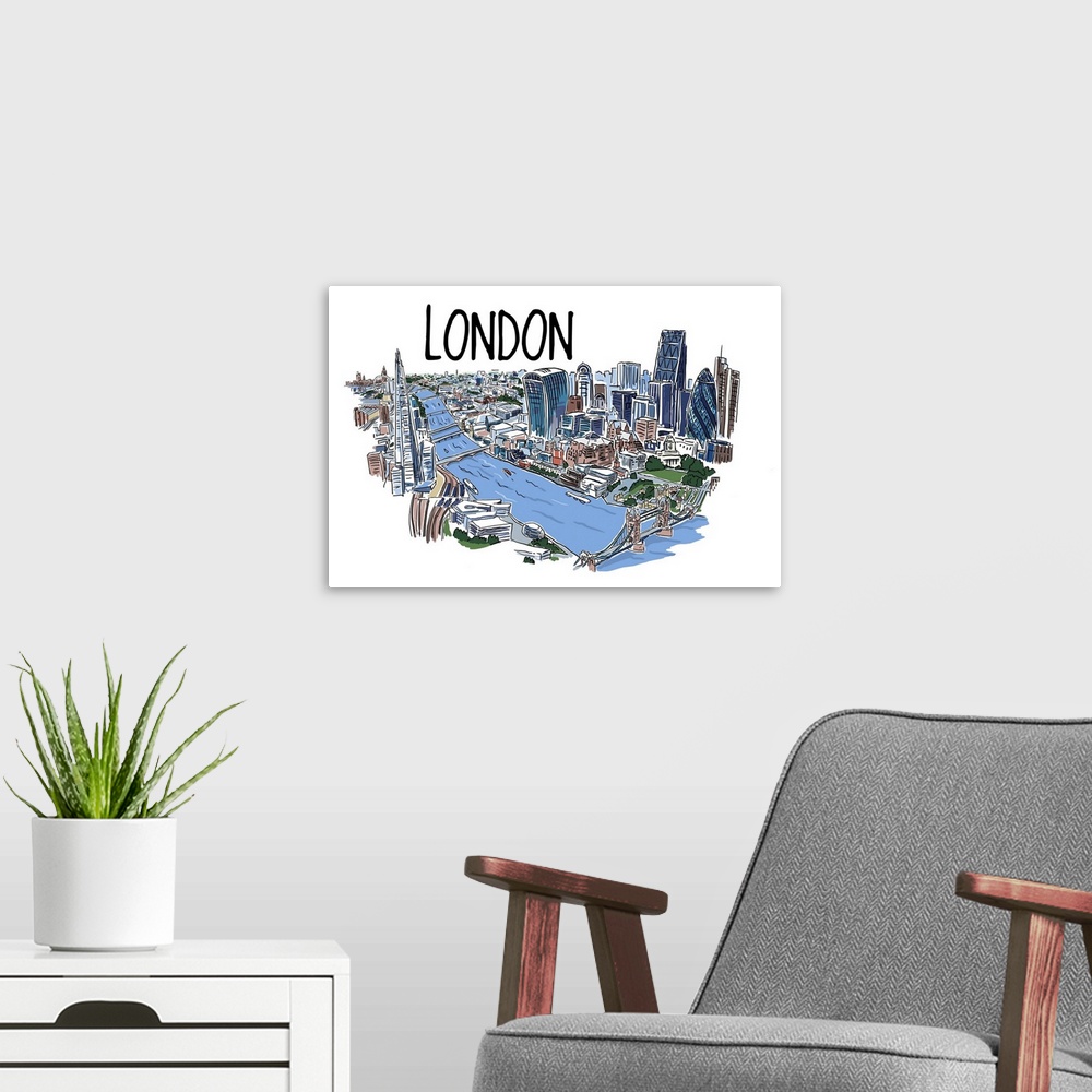 A modern room featuring London, England - Line Drawing