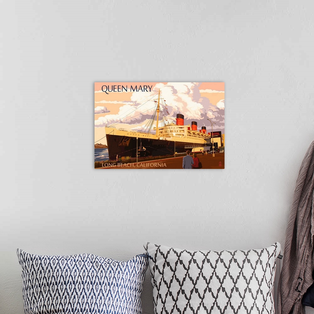 A bohemian room featuring Long Beach, California - Queen Mary: Retro Travel Poster