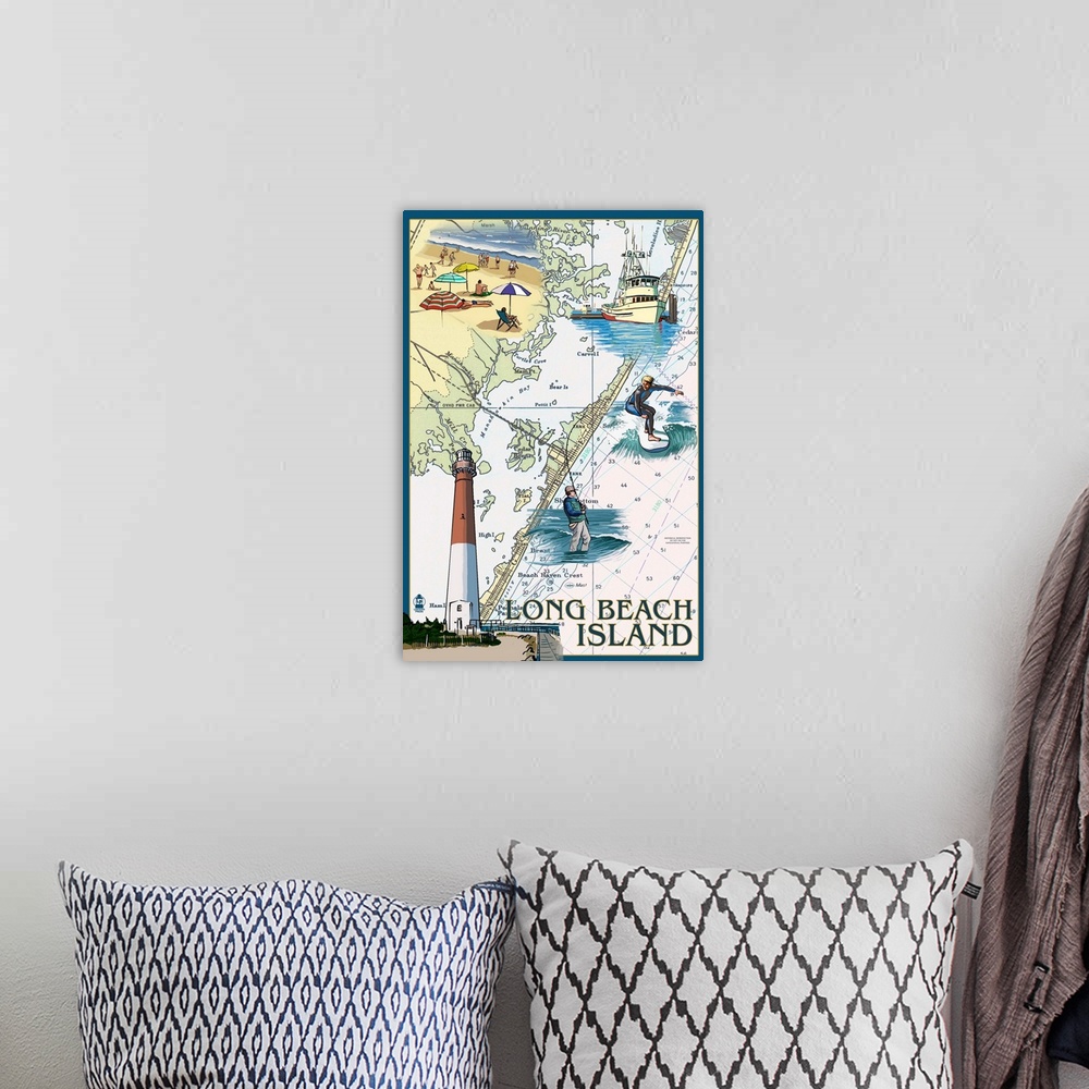 A bohemian room featuring Long Beach Island, Nautical Chart