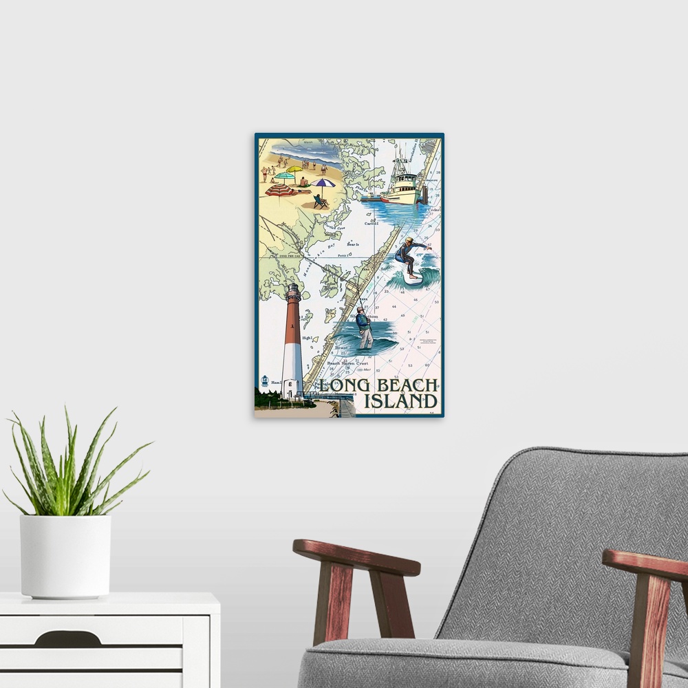 A modern room featuring Long Beach Island, Nautical Chart