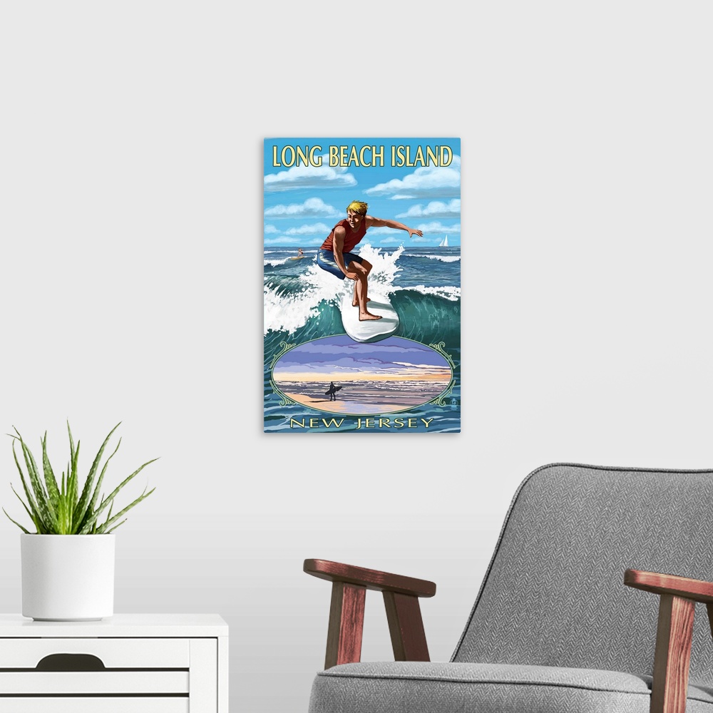 A modern room featuring Long Beach Island, New Jersey, Day Surfer with Inset
