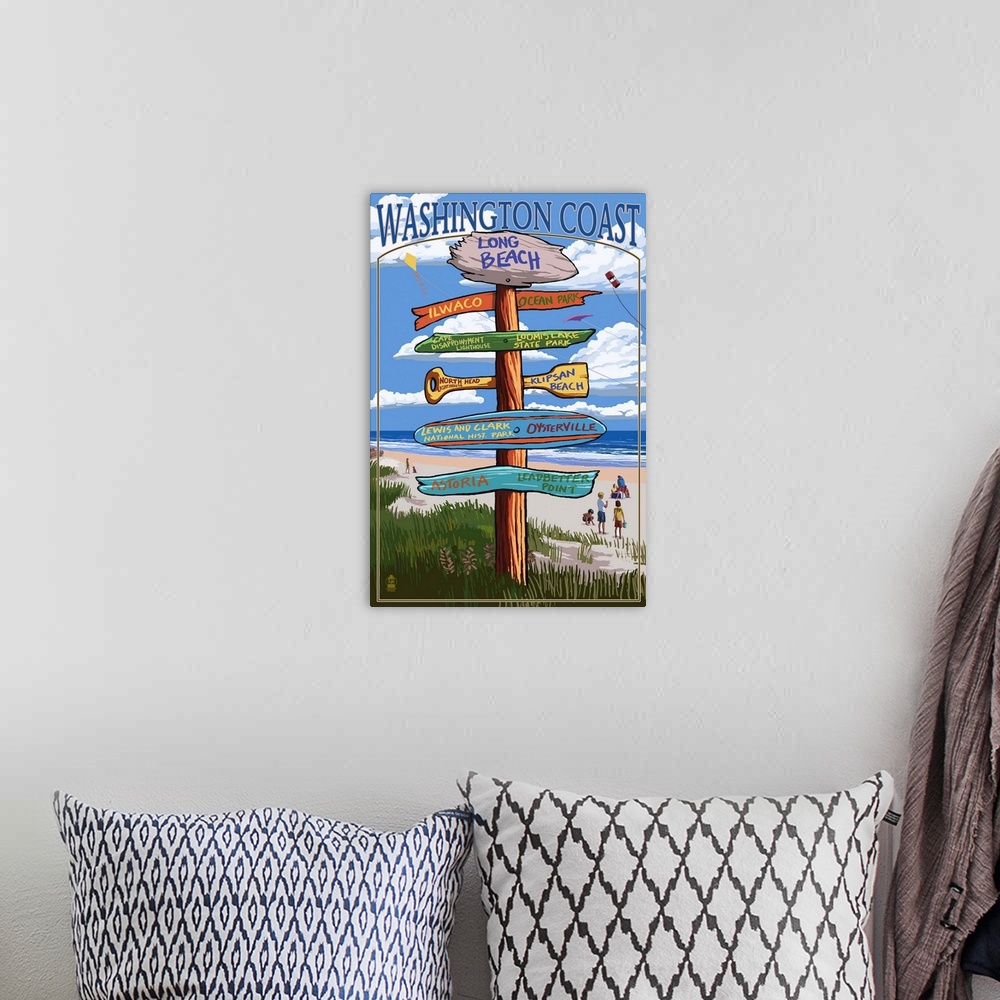 A bohemian room featuring Long Beach, Washington - Sign Destinations: Retro Travel Poster