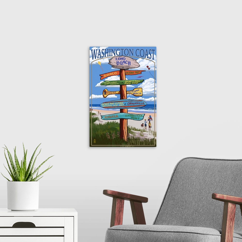 A modern room featuring Long Beach, Washington - Sign Destinations: Retro Travel Poster