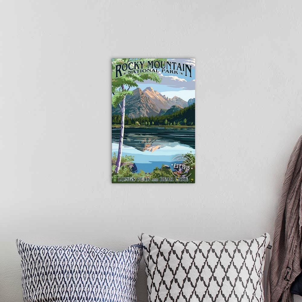 A bohemian room featuring Longs Peak and Bear Lake Summer- Rocky Mountain National Park, Rubber Stamp